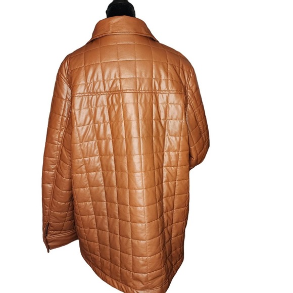 Sam Edelman NWOT XL Cognac Brown Faux zlesther Womans Quilted Pattern Jacket - Picture 4 of 11